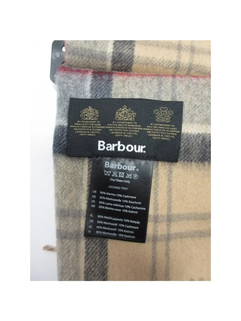 Barbour Scarf One erino Wool Cashmere Tartan Plaid Fringe NEW